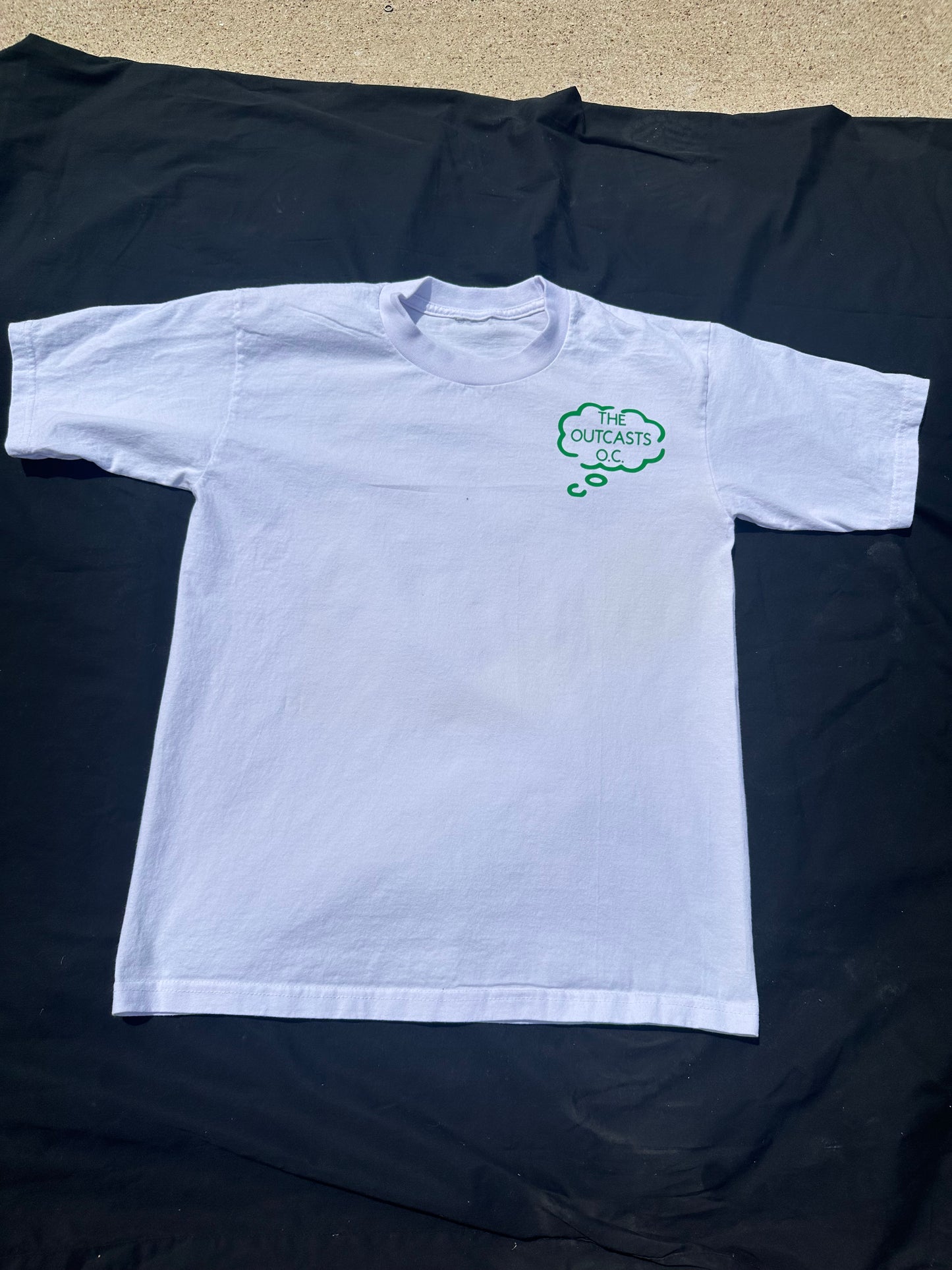 white and green, heavyweight cotton, loose fit.